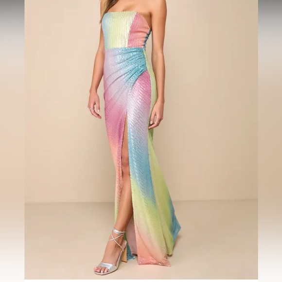 Lulus “Ethereal Brilliance Rainbow Sequin Strapless Maxi Dress” - Picture 2 of 3